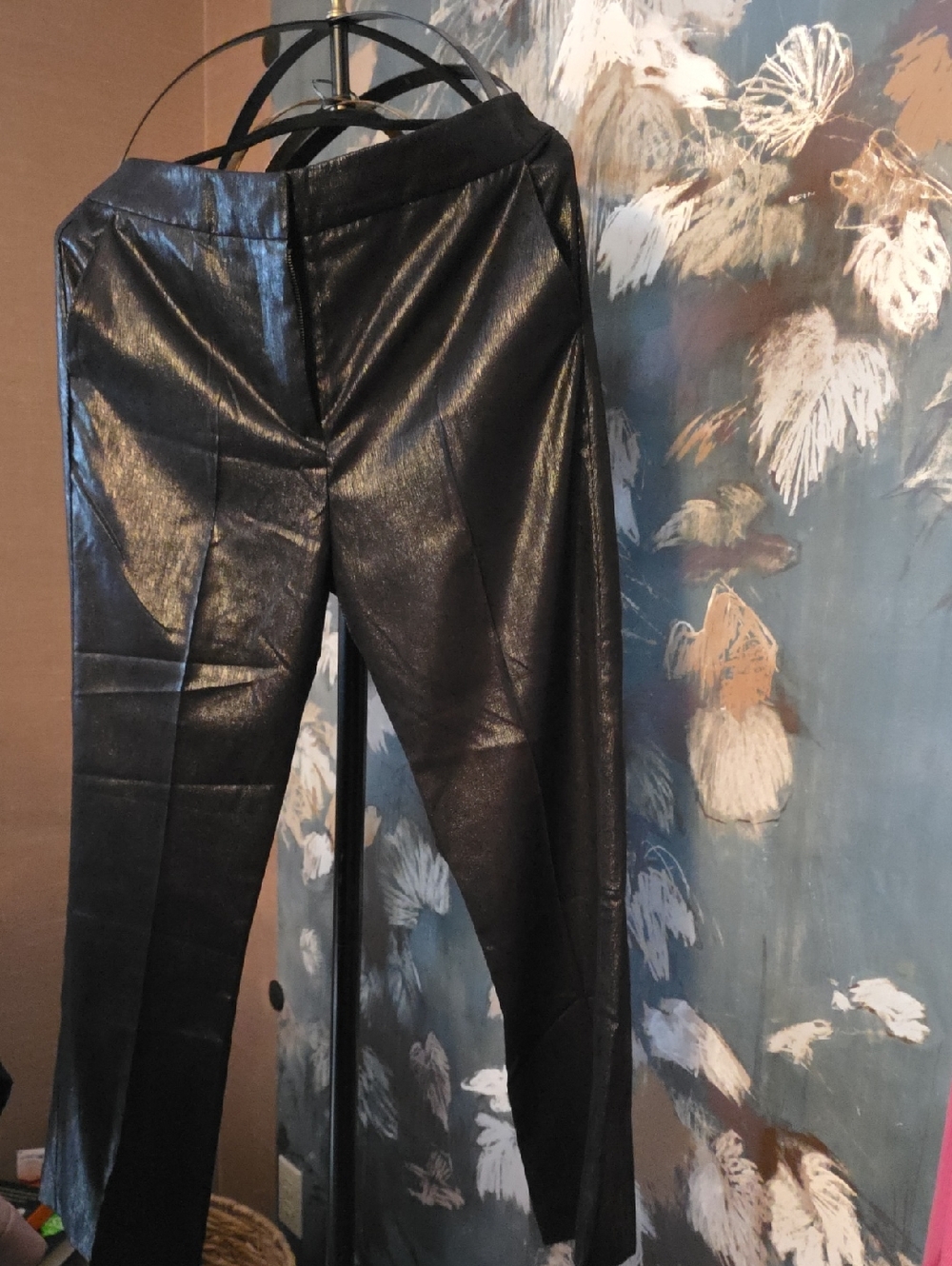 S'edge Shiny Black Metallic Tapered Pants